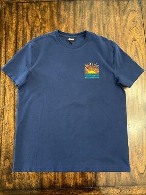 Express Men’s Navy T-Shirt with Sunrise Graphic